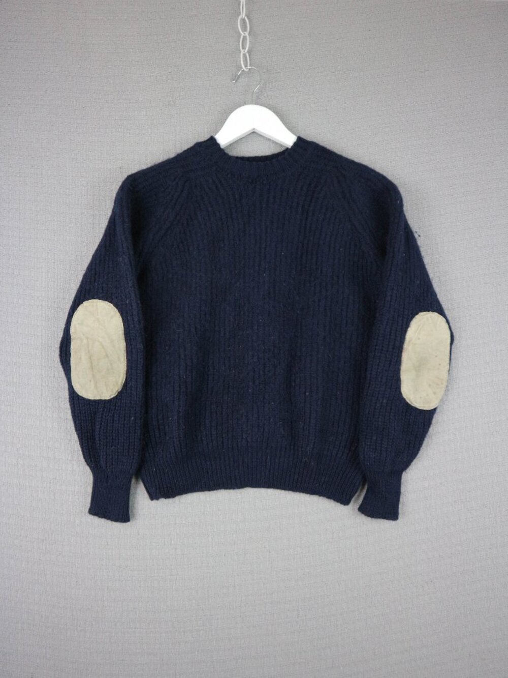 Vintage wool Leather Elbow Patch Sweater Womens Medium